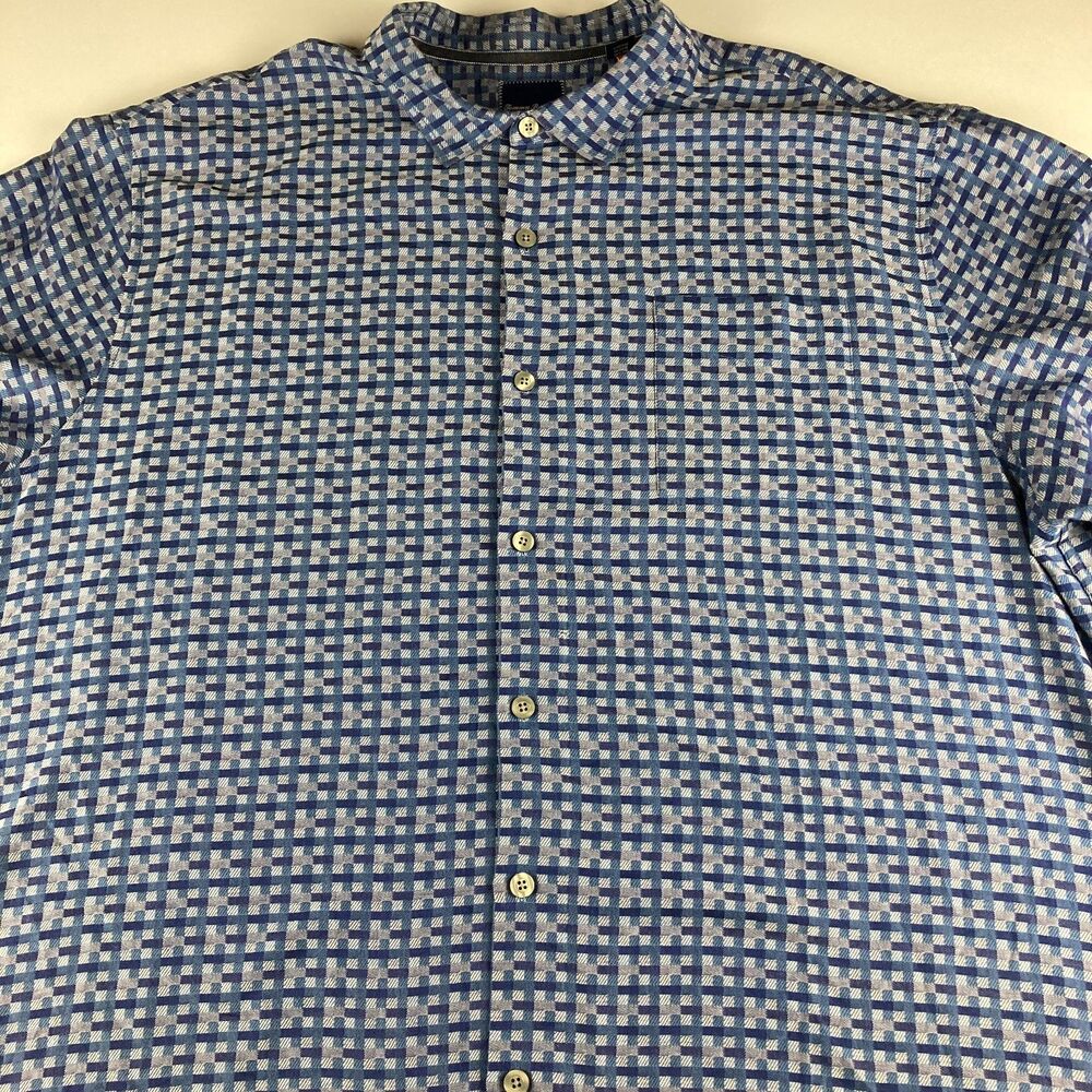 Tommy Bahama 3XB Blue Check Silk Cotton Button Front Shirt Big Tall